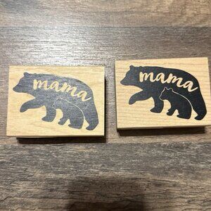 Inkadinkado Mama Bear Baby Bear Mounted Red Rubber Wood Stamp 3" x 2.25" Lot 2